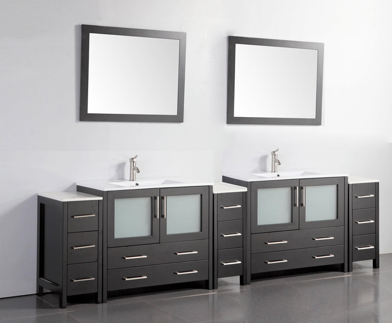 Vanity Art 108 in. Double Sink Vanity Cabinet with Ceramic Sink & Mirror - Espresso, VA3036-108E