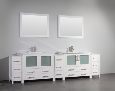 Vanity Art 108 in. Double Sink Vanity Cabinet with Ceramic Sink & Mirror - White, VA3036-108W