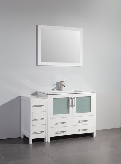 Vanity Art 48 in. Single Sink Vanity Cabinet (Wide) with Ceramic Sink & Mirror - White, VA3036-48W