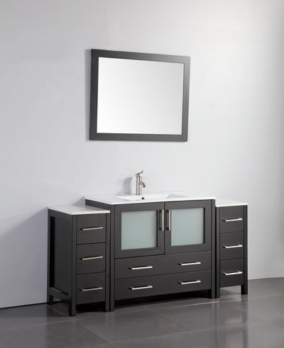 Vanity Art 60 in. Single Sink Vanity Cabinet (Wide) with Ceramic Sink & Mirror - Espresso, VA3036-60E