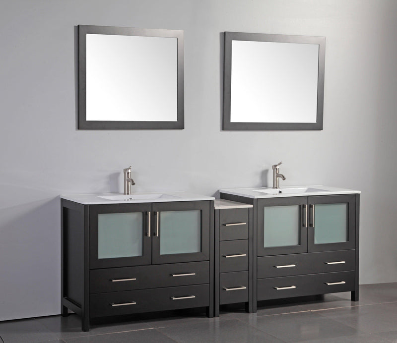 Vanity Art 84 in. Single Sink Vanity Cabinet (Wide) with Ceramic Sink & Mirror - Espresso, VA3036-84E