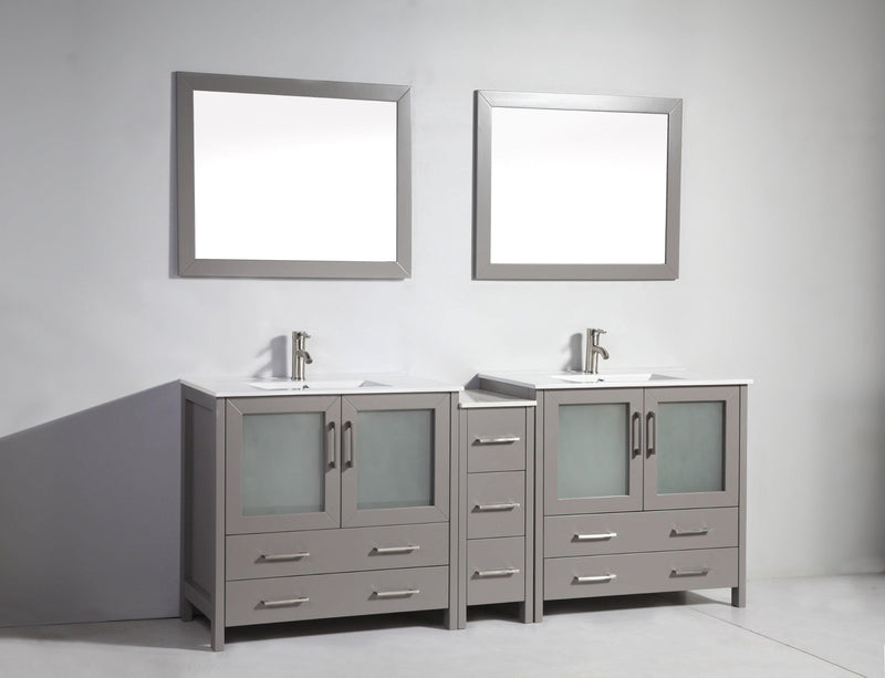 Vanity Art 84 in. Single Sink Vanity Cabinet (Wide) with Ceramic Sink & Mirror - Grey, VA3036-84G