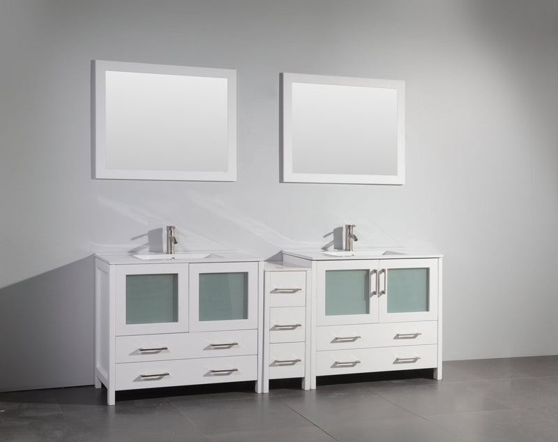Vanity Art 84 in. Single Sink Vanity Cabinet (Wide) with Ceramic Sink & Mirror - White, VA3036-84W