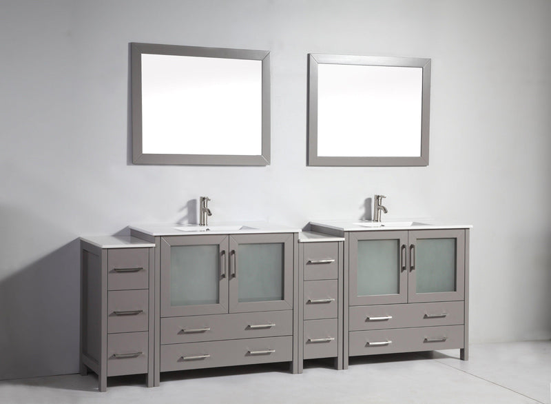 Vanity Art 96 in. Single Sink Vanity Cabinet (Wide) with Ceramic Sink & Mirror - Grey, VA3036-96G