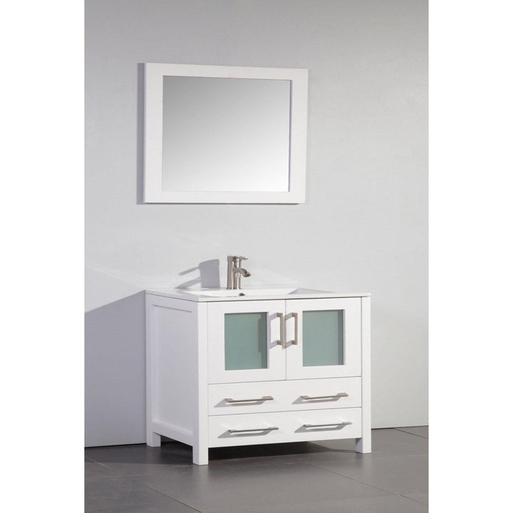 Vanity Art 36 in. Single Sink Vanity Cabinet (Wide) with Ceramic Sink & Mirror - White, VA3036W