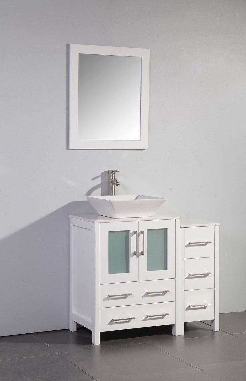 Vanity Art Ravenna 36 inch Bathroom Vanity in White with Single Basin Top in White Ceramic and Mirror