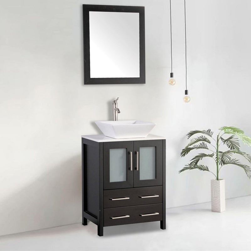 Vanity Art 24 in. Bathroom Vanity in Espresso with Single Basin Top in White Ceramic and Mirror, VA3124E