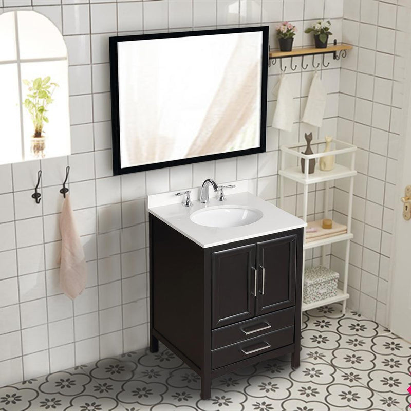 Vanity Art 24 in. Bath Vanity in Espresso with Vanity Top in White Cultured Marble with White Basin, VA3224E