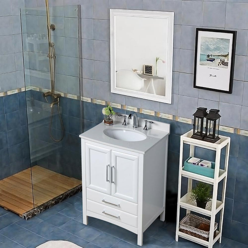 Vanity Art Rochefort 24 in. Bath Vanity in White with Top in White Cultured Marble with White Basin, VA3224W