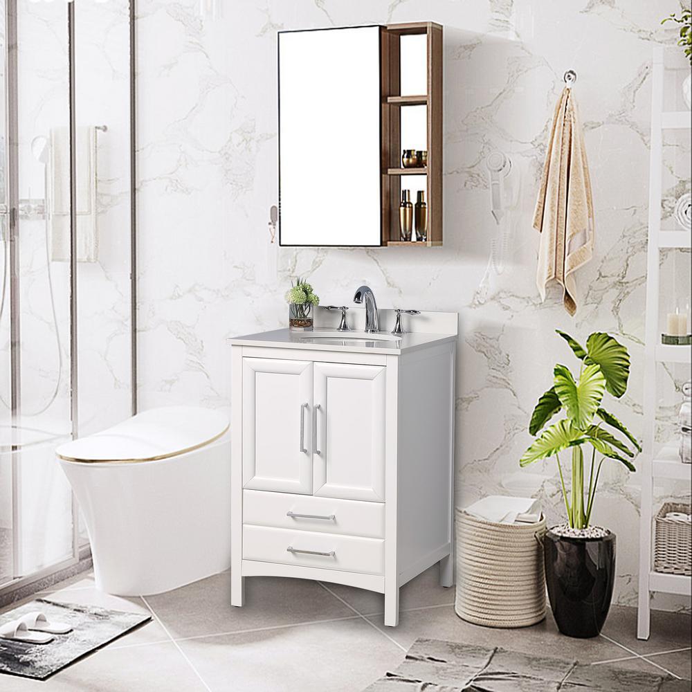 Vanity Art Rochefort 24 in. Bath Vanity in White with Top in White Cultured Marble with White Basin, VA3224W