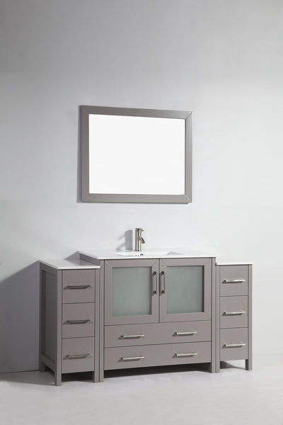 Vanity Art 60 in. Single Sink Vanity Cabinet (Wide) with Ceramic Sink & Mirror - Grey, VA3036-60G