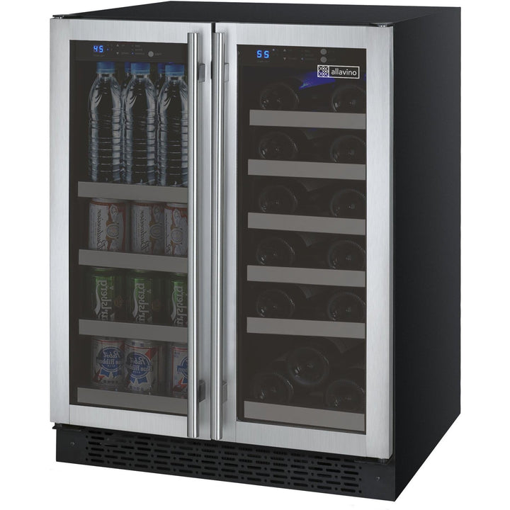 Allavino VSWB-2SF20 24" Wide FlexCount II Tru-Vino 18 Bottle/66 Cans Dual Zone Stainless Steel Wine Refrigerator/Beverage Center