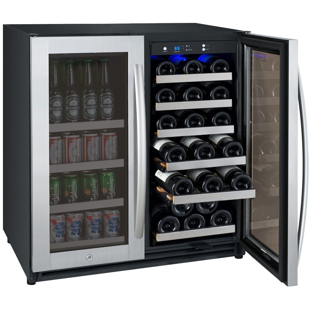 Allavino 30" Wide FlexCount II Tru-Vino 30 Bottle/88 Can Dual Zone Stainless Steel Built-in Wine Refrigerator/Beverage Center (VSWB30-2SF20)