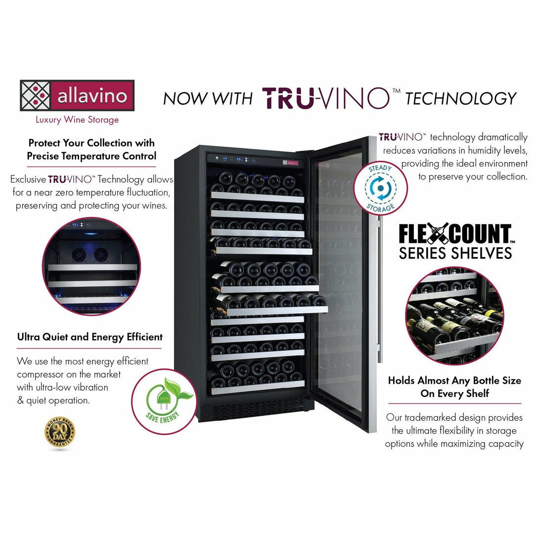 Allavino 24" Wide FlexCount II Tru-Vino 128 Bottle Single Zone Stainless Steel Right Hinge Wine Refrigerator (VSWR128-1SR20)