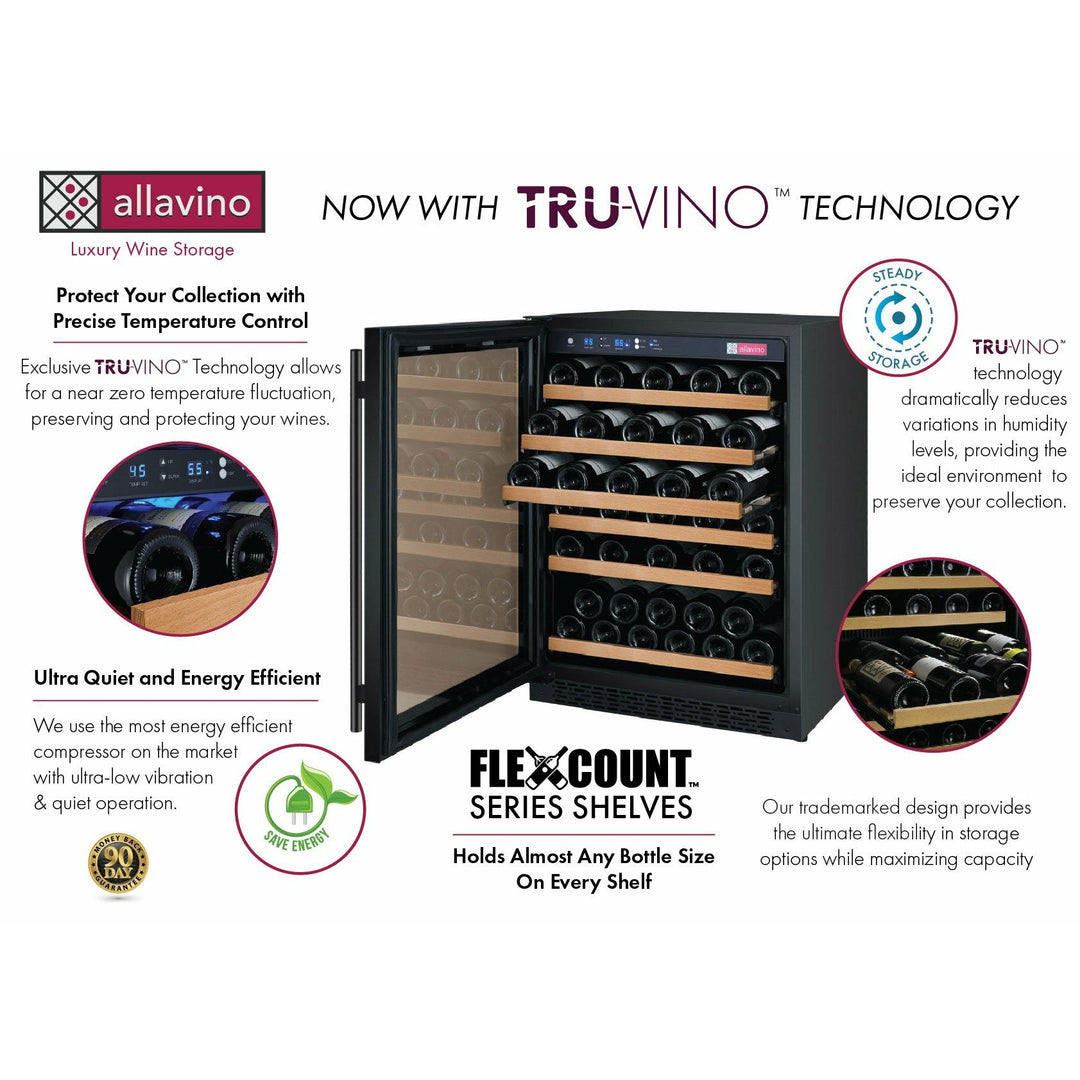 Allavino 24" Wide FlexCount II Tru-Vino 56 Bottle Single Zone Black Left Hinge Wine Refrigerator (VSWR56-1BL20)