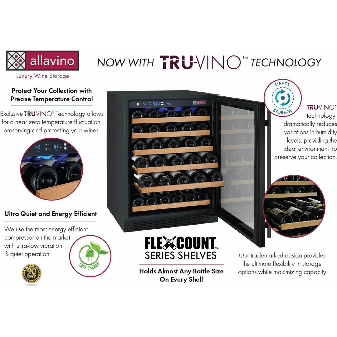 Allavino 24" Wide FlexCount II Tru-Vino 56 Bottle Single Zone Black Right Hinge Wine Refrigerator (VSWR56-1BR20)