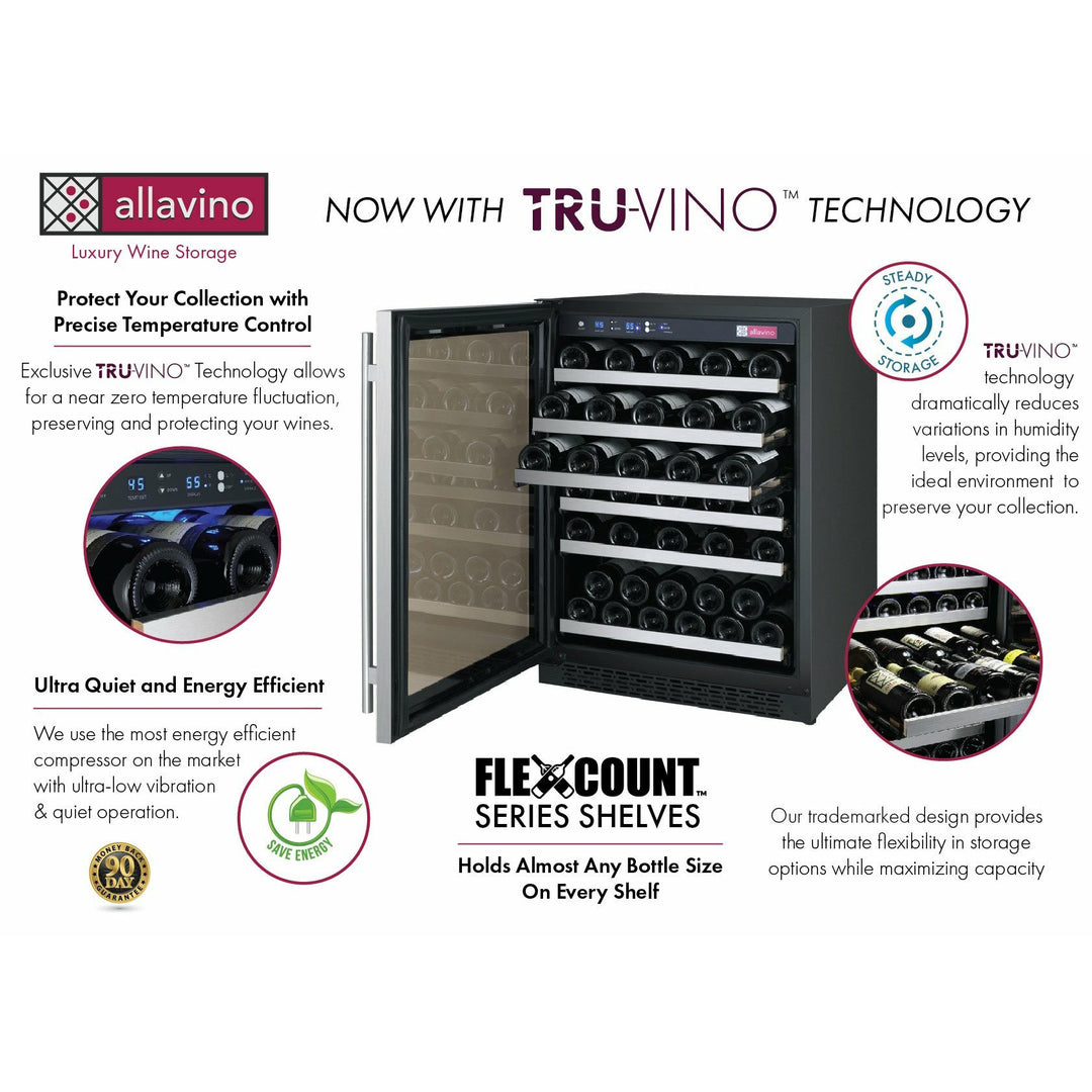 Allavino VSWR56-1SL20 24" Wide FlexCount II Tru-Vino Series 56 Bottle Single Zone Stainless Steel Left Hinge Wine Refrigerator