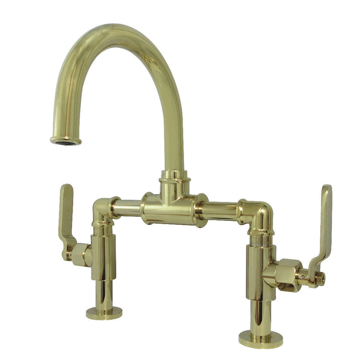 Kingston Brass KS2171KL Whitaker Industrial Style Bridge Bathroom Faucet with Pop-Up Drain, Polished Chrome