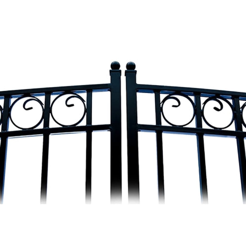 Aleko Steel Dual Swing Driveway Gate Dublin Style 16 ft With Pedestrian Gate 4 ft SET16X4DUBD-AP