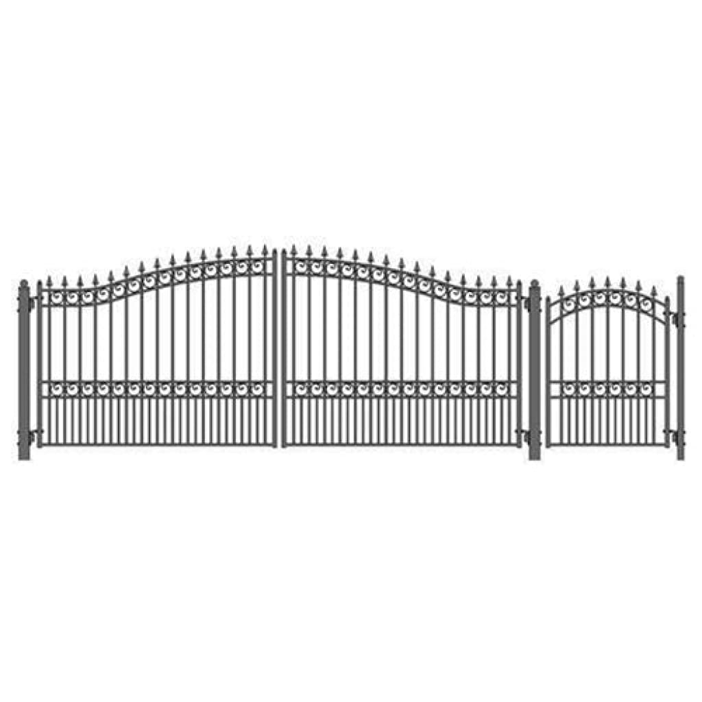 Aleko Steel Dual Swing Driveway Gate London Style 16 ft with Pedestrian Gate 4 ft SET16X4LOND-AP