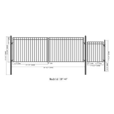 Aleko Steel Dual Swing Driveway Gate Madrid Style 18 ft With Pedestrian Gate 4 ft SET18X4MADD-AP