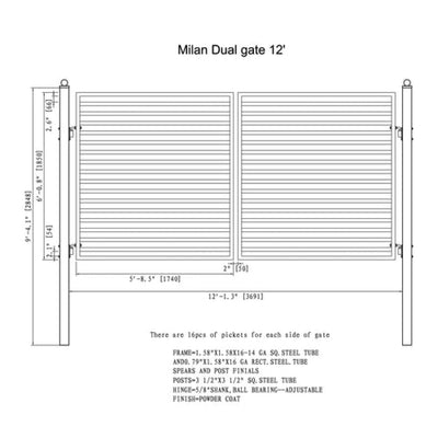 Aleko Steel Dual Swing Driveway Gate Milan Style 12 x 6 ft DG12MILD-AP