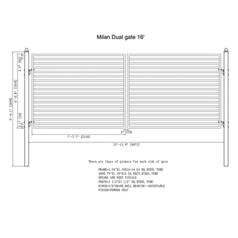 Aleko Steel Dual Swing Driveway Gate Milan Style 16 x 6 ft DG16MILD-AP