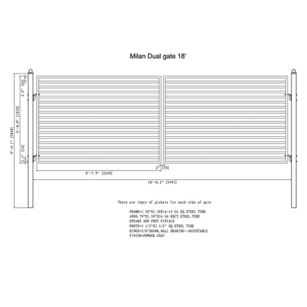 Aleko Steel Dual Swing Driveway Gate Milan Style 18 x 6 ft DG18MILD-AP