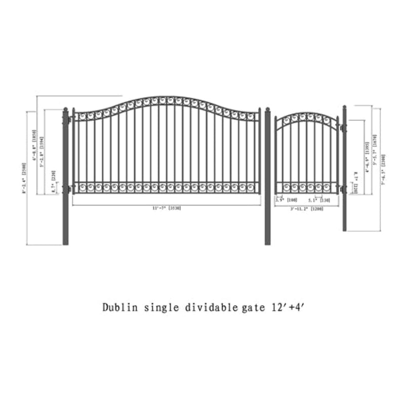Aleko Steel Single Swing Driveway Gate DUBLIN Style 12 ft with Pedestrian Gate 4 ft SET12X4DUBS-AP
