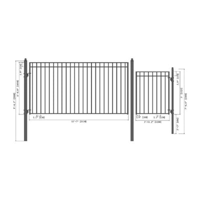 Aleko Steel Single Swing Driveway Gate Madrid Style 12 ft With Pedestrian Gate 4 ft SET12X4MADS-AP