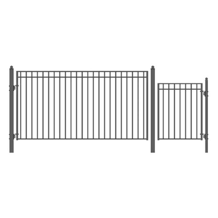 Aleko Steel Single Swing Driveway Gate Madrid Style 12 ft With Pedestrian Gate 4 ft SET12X4MADS-AP