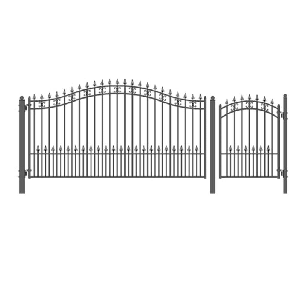 Aleko Steel Single Swing Driveway Gate ST.LOUIS Style 12 ft With Pedestrian Gate 4 ft SET12X4STPS-AP