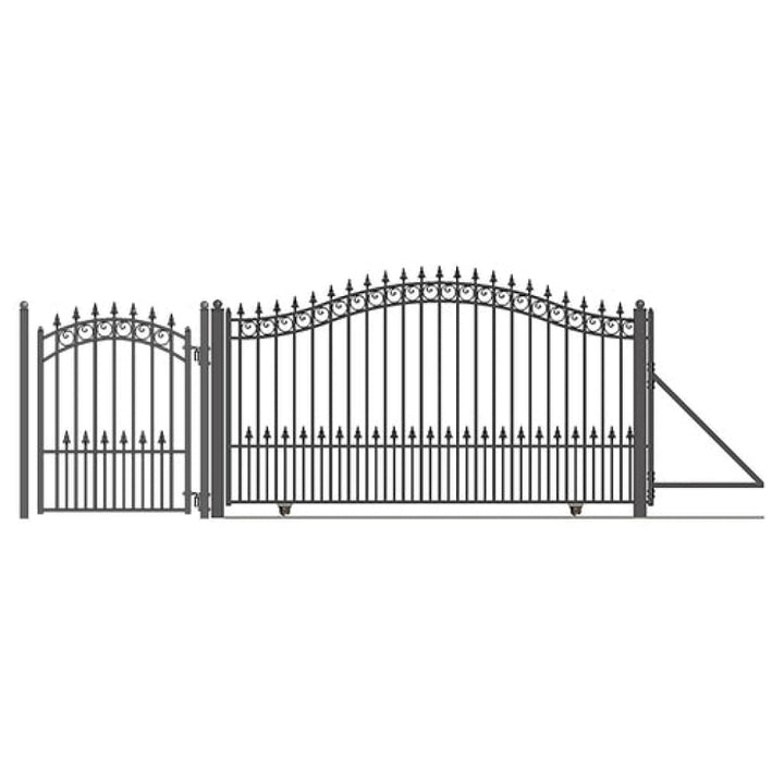 Aleko Steel Sliding Driveway Gate 14 ft with Pedestrian Gate 5 ft PRAGUE Style DG14PRASSLPED-AP