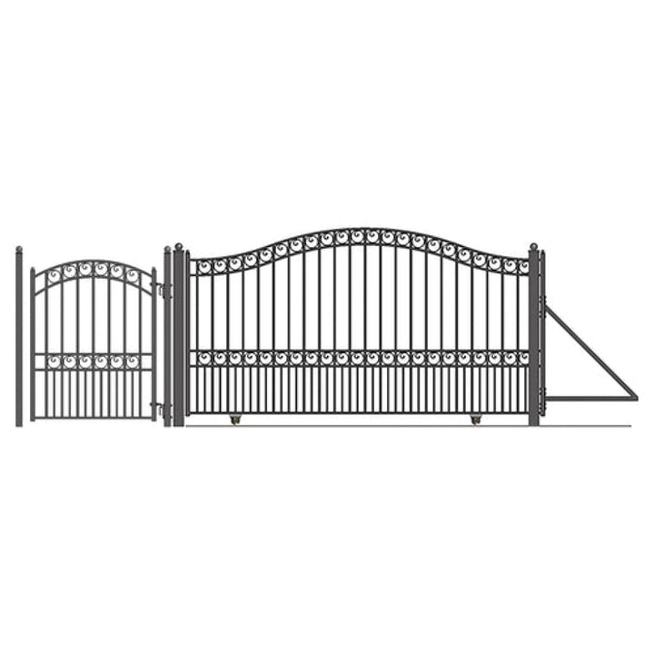 Aleko Steel Sliding Driveway Gate 18 ft with Pedestrian Gate 5 ft PARIS Style DG18PARSSLPED-AP