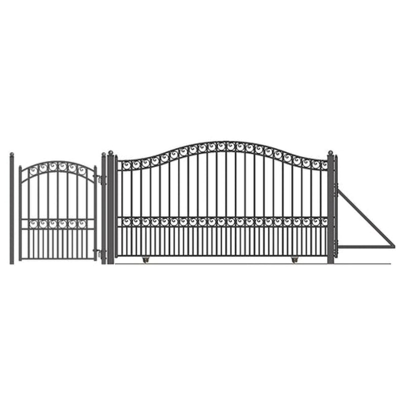 Aleko Steel Sliding Driveway Gate 18 ft with Pedestrian Gate 5 ft PARIS Style DG18PARSSLPED-AP