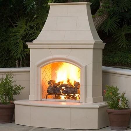 American Fyre Designs 017-02-N-CB-LBC 87 Inch Vented Free-Standing Outdoor Phoenix Fireplace, 16 Inch Rectangle Bullnose, No Recess, Cafe Blanco, Key Value on the LEFT/Gas