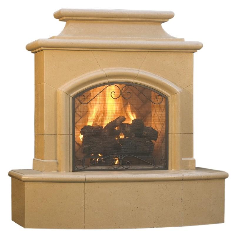 American Fyre Designs 073-01-N-CB-RUC 67 Inch Vented Free-Standing Outdoor Mariposa Fireplace, 16 Inch Radiused Bullnose, No Recess, Cafe Blanco, Key Value on the RIGHT/Gas