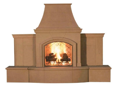 American Fyre Designs 118-05-H-CB-RUC 87 Inch Vent-Free Free-Standing Outdoor Grand Phoenix Fireplace with Extended Bullnose Hearth, Hearth Only, Cafe Blanco, Key Value on the RIGHT/Gas