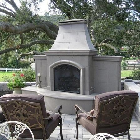 American Fyre Designs 118-05-H-CB-RUC 87 Inch Vent-Free Free-Standing Outdoor Grand Phoenix Fireplace with Extended Bullnose Hearth, Hearth Only, Cafe Blanco, Key Value on the RIGHT/Gas