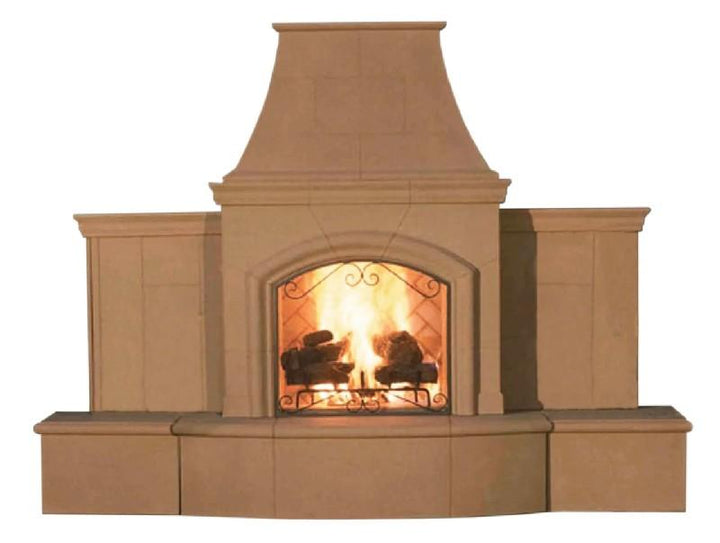 American Fyre Designs 118-05-N-BA-LUC 87 Inch Vent-Free Free-Standing Outdoor Grand Phoenix Fireplace with Extended Bullnose Hearth, No Recess, Black Lava, Key Value on the LEFT/Gas