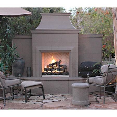 American Fyre Designs 165-10-N-CB-LBC 84 3/4 Inch Vent-Free Free-Standing Outdoor Grand Petite Cordova Fireplace with Extended Bullnose Hearth, No Recess, Cafe Blanco, Key Value on the LEFT/Gas
