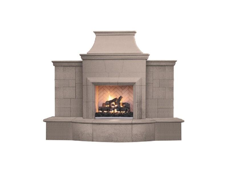 American Fyre Designs 165-10-N-CB-LBC 84 3/4 Inch Vent-Free Free-Standing Outdoor Grand Petite Cordova Fireplace with Extended Bullnose Hearth, No Recess, Cafe Blanco, Key Value on the LEFT/Gas