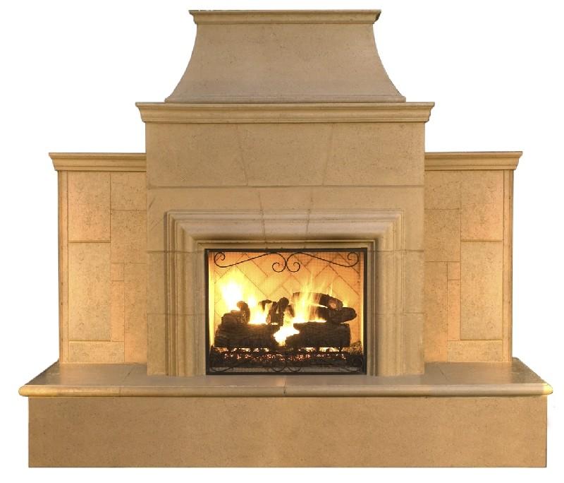 American Fyre Designs 182-35-H-CB-LUC 95 Inch Vent-Free Free-Standing Outdoor Grand Cordova Fireplace with Rectangle Extended Bullnose Hearth, Hearth Only, Cafe Blanco, Key Value on the LEFT/Gas