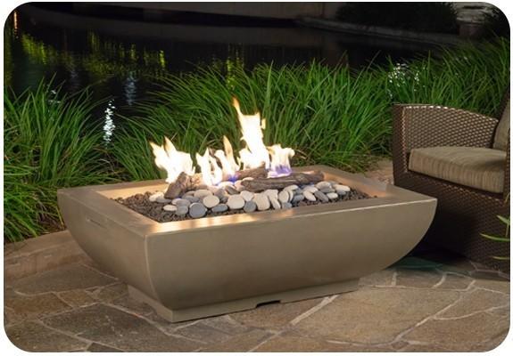 American Fyre Designs 435-BA-11-F4PC 50 Inch Bordeaux Rectangle Fire Bowl with AWEIS Valve, Black Lava, Propane Gas