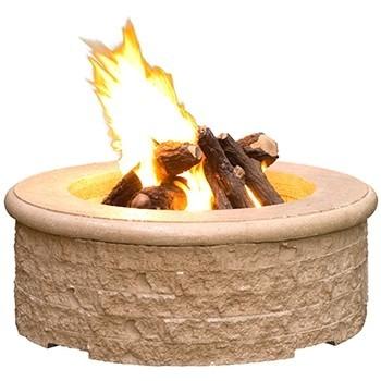 American Fyre Designs 680-CB-11-M6PC 39 Inch Round Chiseled Firepit, Cafe Blanco, Propane Gas
