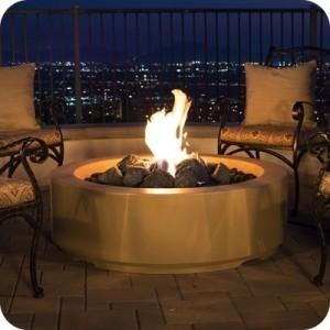 American Fyre Designs 686-CB-11-M6PC 48 Inch Louvre Round Firepit, Cafe Blanco, Propane Gas