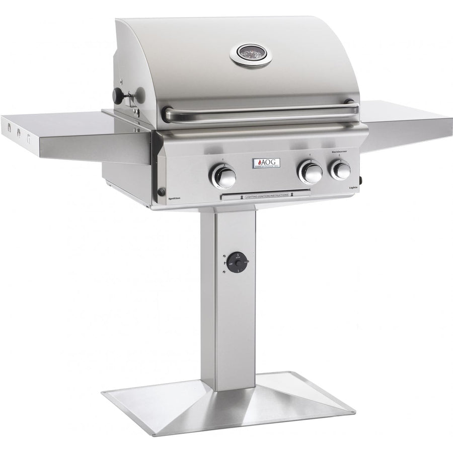 American Outdoor Grill 24" L-Series Freestanding 2-Burner Natural Gas Grill on Pedestal with Rotisserie & Back Burner (24NPL)