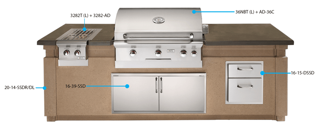 American Outdoor Grill Pre-Fab Island with Double Drawer Cut-out (ID790-CBD-108SM)