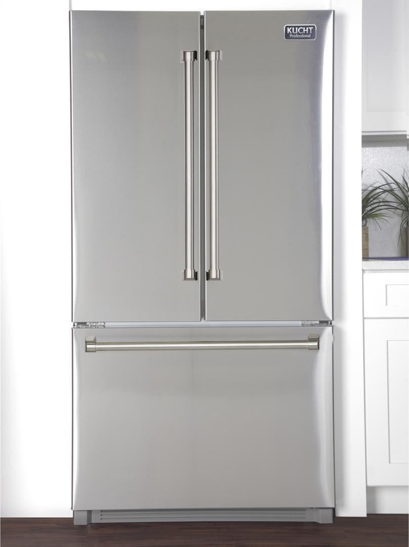 Kucht Appliance Package - 48 inch Natural Gas Range in Stainless Steel, Wall Range Hood, Refrigerator, AP-KFX480-4