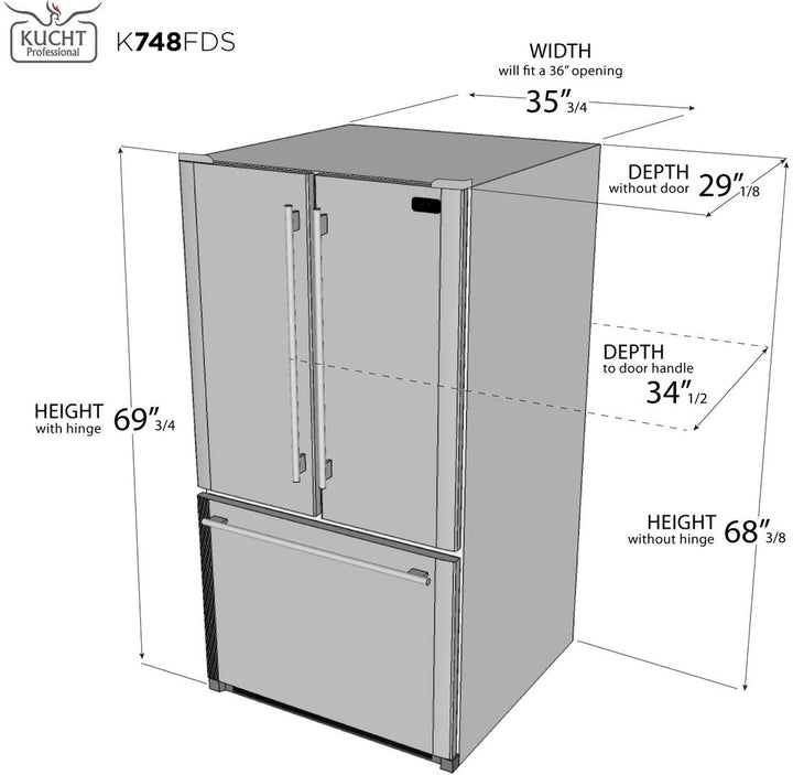 Kucht Professional 36 in. 26.1 cu. ft. French Door Refrigerator in Stainless Steel, K748FDS